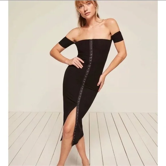 Reformation Whitney Ribbed Black Bodycon Dress XS - Picture 2 of 11